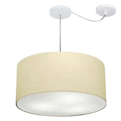 Lustre Pendente Cilíndrico Com Desvio Md-4252 Cúpula Em Tecido 55x25cm Algodão Crú - Bivolt