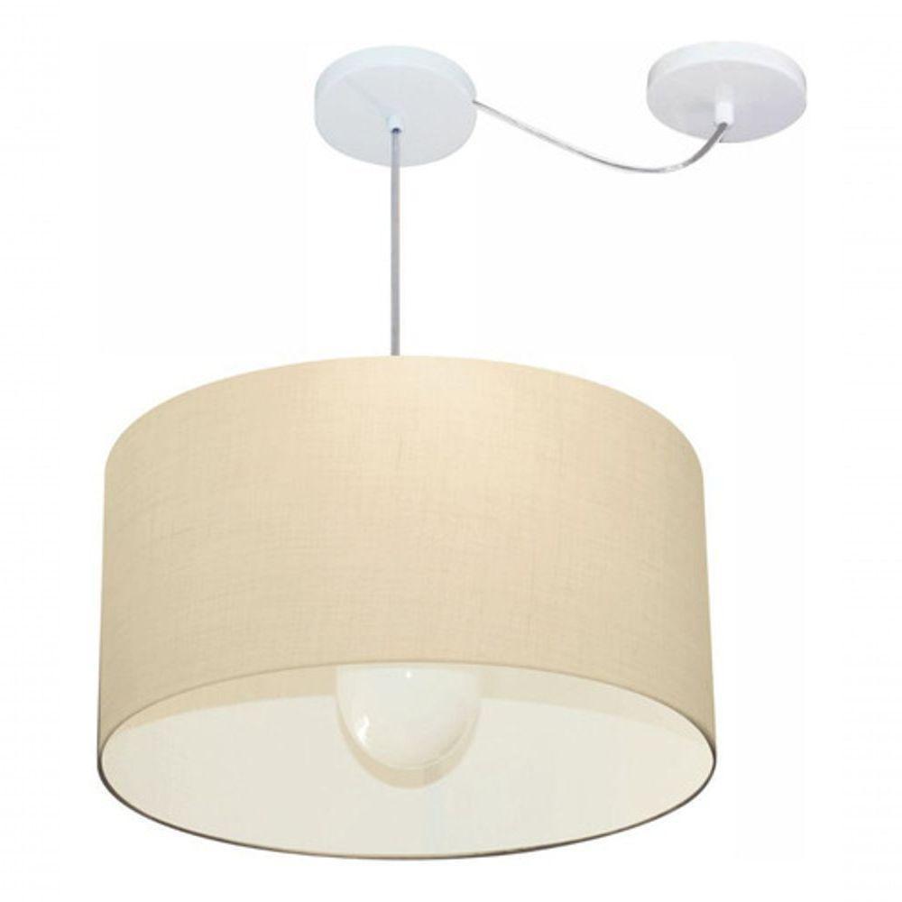 Lustre Pendente Cilíndrico Com Desvio Md-4231 Cúpula Em Tecido 50x30cm Algodão Crú - Bivolt - 3