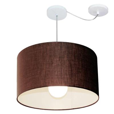 Lustre Pendente Cilíndrico Com Desvio Md-4234 Cúpula Em Tecido 60x30cm Café - Bivolt