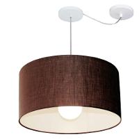 Lustre Pendente Cilíndrico Com Desvio Md-4233 Cúpula Em Tecido 55x30cm Café - Bivolt - 1
