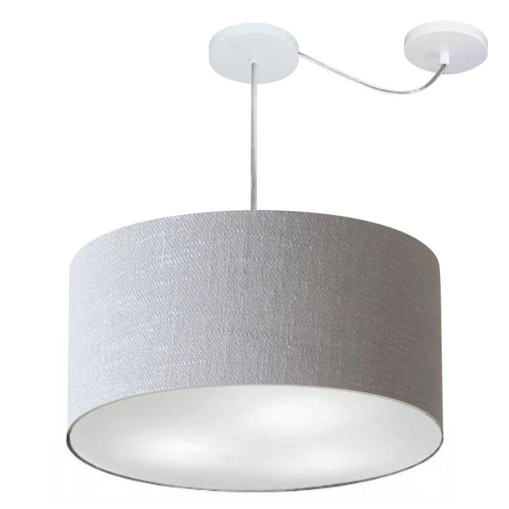 Lustre Pendente Cilíndrico Com Desvio Md-4251 Cúpula Em Tecido 50x30cm Rustico Cinza - Bivolt - 1