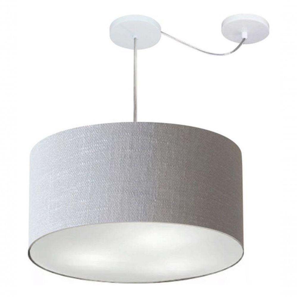 Lustre Pendente Cilíndrico Com Desvio Md-4251 Cúpula Em Tecido 50x30cm Rustico Cinza - Bivolt - 3