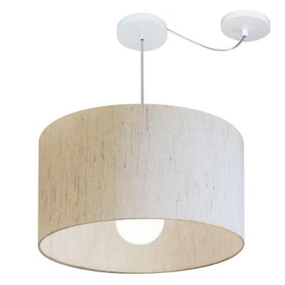 Lustre Pendente Cilíndrico Com Desvio Md-4234 Cúpula Em Tecido 60x30cm Linho Bege - Bivolt