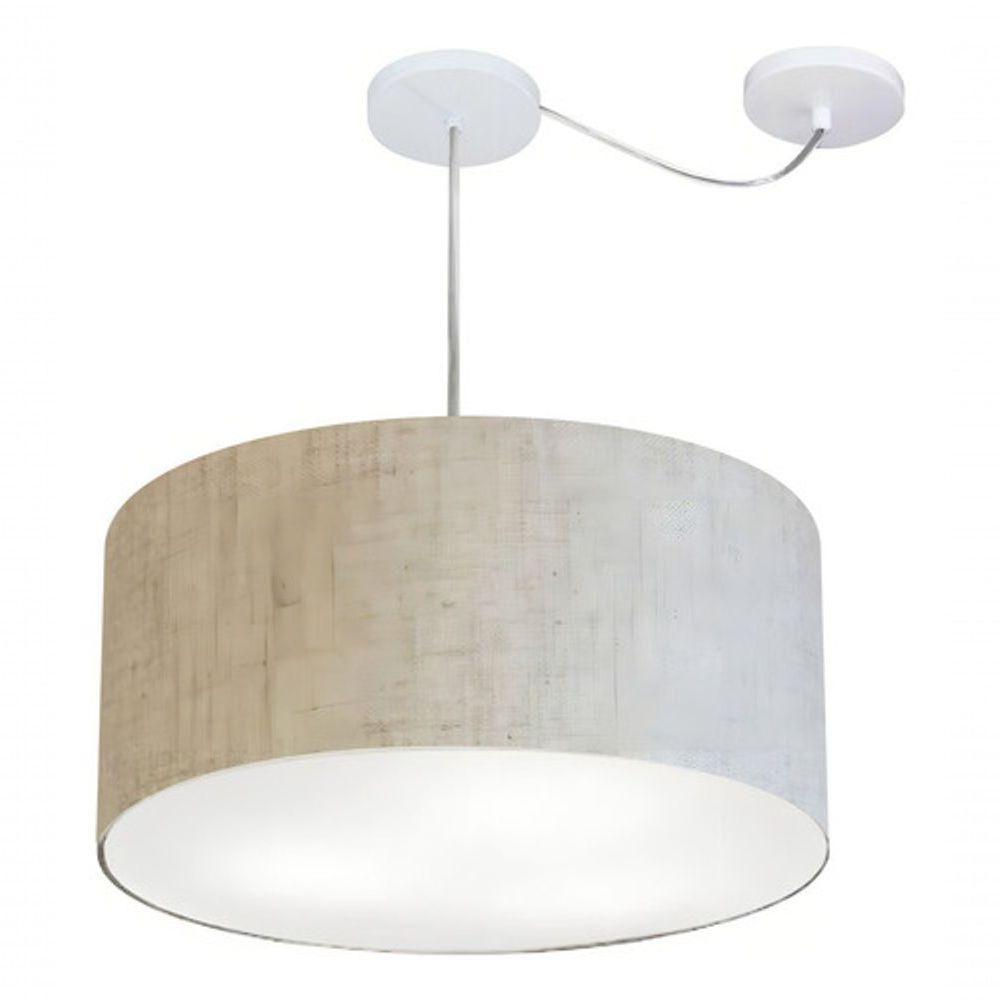 Lustre Pendente Cilíndrico Com Desvio Md-4251 Cúpula Em Tecido 50x30cm Rustico Bege - 3