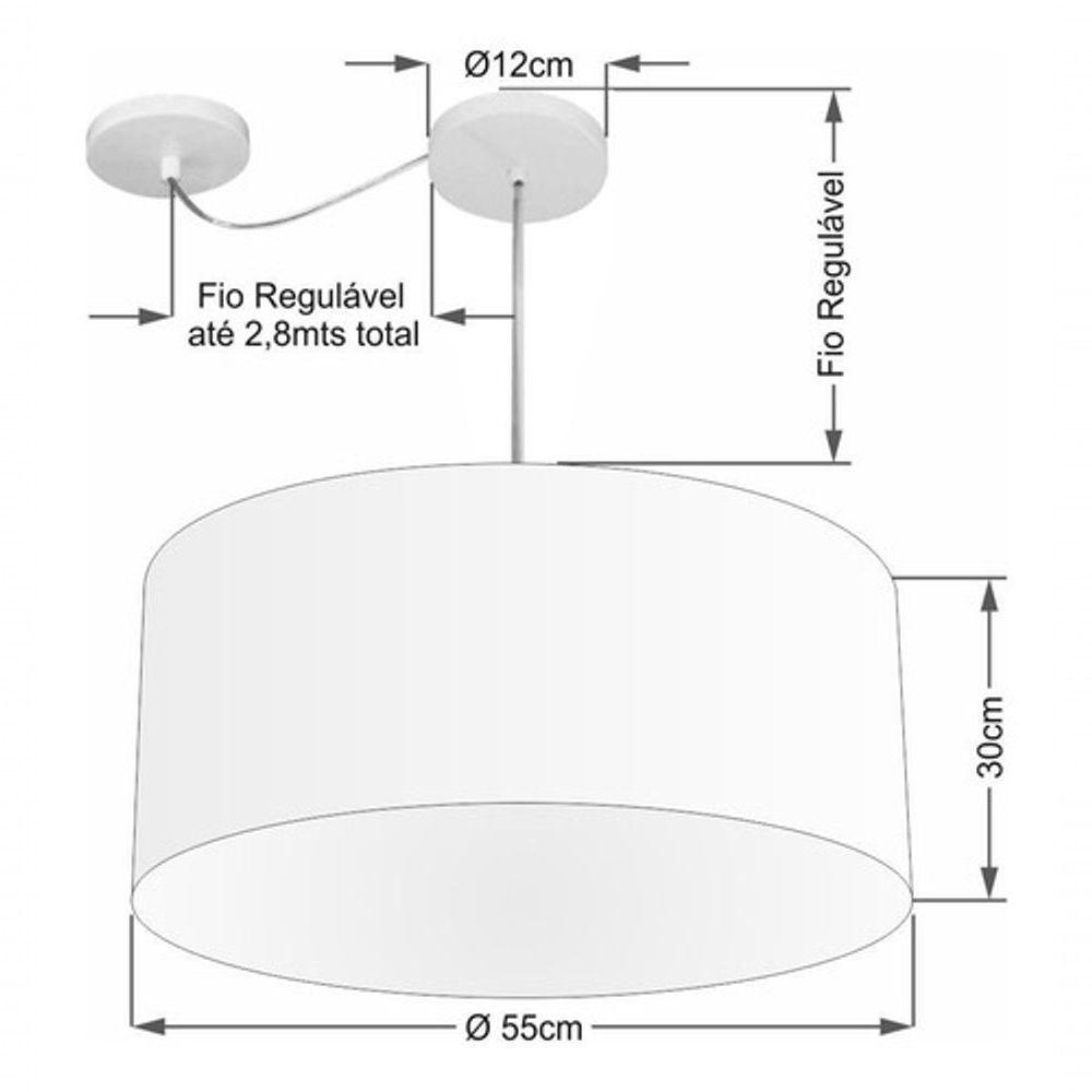 Lustre Pendente Cilíndrico Com Desvio Md-4253 Cúpula Em Tecido 55x30cm Preto - Bivolt - 4