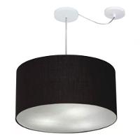Lustre Pendente Cilíndrico Com Desvio Md-4253 Cúpula Em Tecido 55x30cm Preto - Bivolt - 3