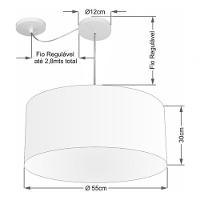 Lustre Pendente Cilíndrico Com Desvio Md-4253 Cúpula Em Tecido 55x30cm Preto - Bivolt - 4