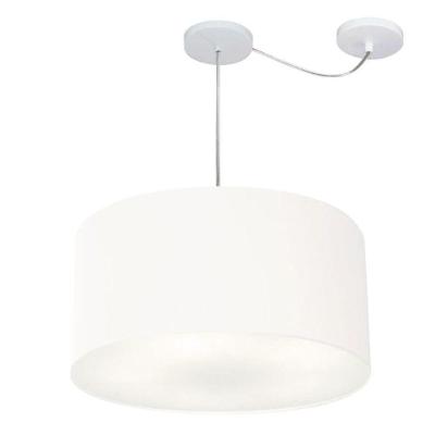 Lustre Pendente Cilíndrico Com Desvio Md-4238 Cúpula Em Tecido 45x25cm Branco - Bivolt