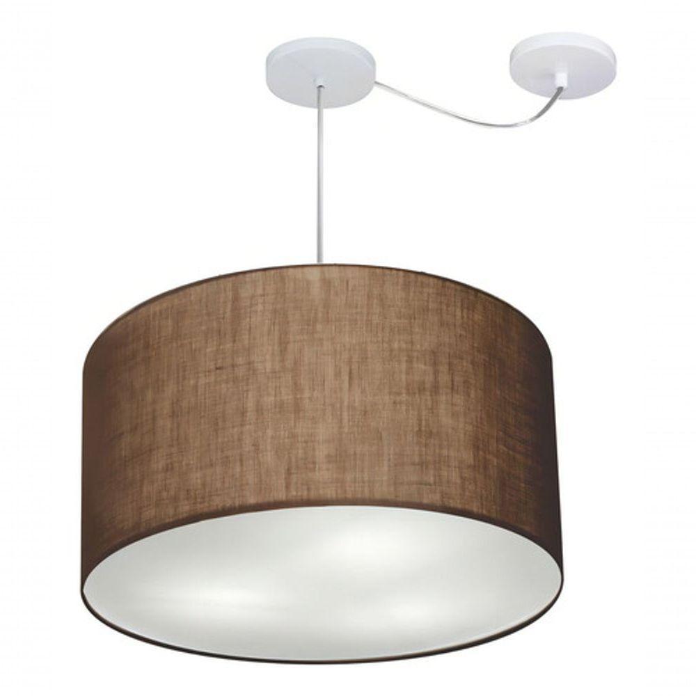 Lustre Pendente Cilíndrico Com Desvio Md-4239 Cúpula Em Tecido 45x30cm Café - Bivolt - 3