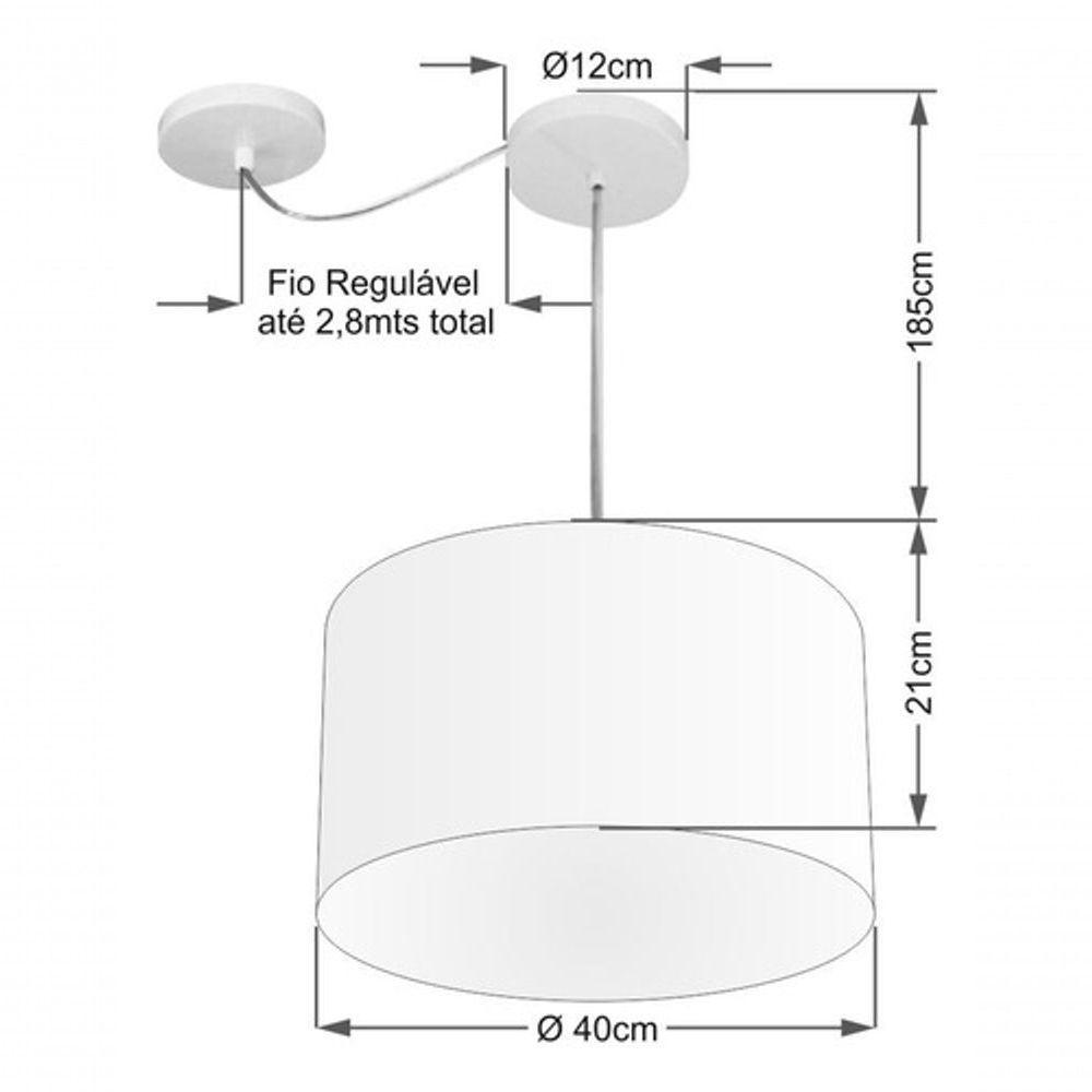 Lustre Pendente Cilíndrico Com Desvio De Centro Md-4256 Cúpula Em Tecido 40x21cm Preto - Bivolt - 4