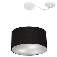 Lustre Pendente Cilíndrico Com Desvio De Centro Md-4256 Cúpula Em Tecido 40x21cm Preto - Bivolt - 1