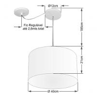 Lustre Pendente Cilíndrico Com Desvio De Centro Md-4256 Cúpula Em Tecido 40x21cm Preto - Bivolt - 4