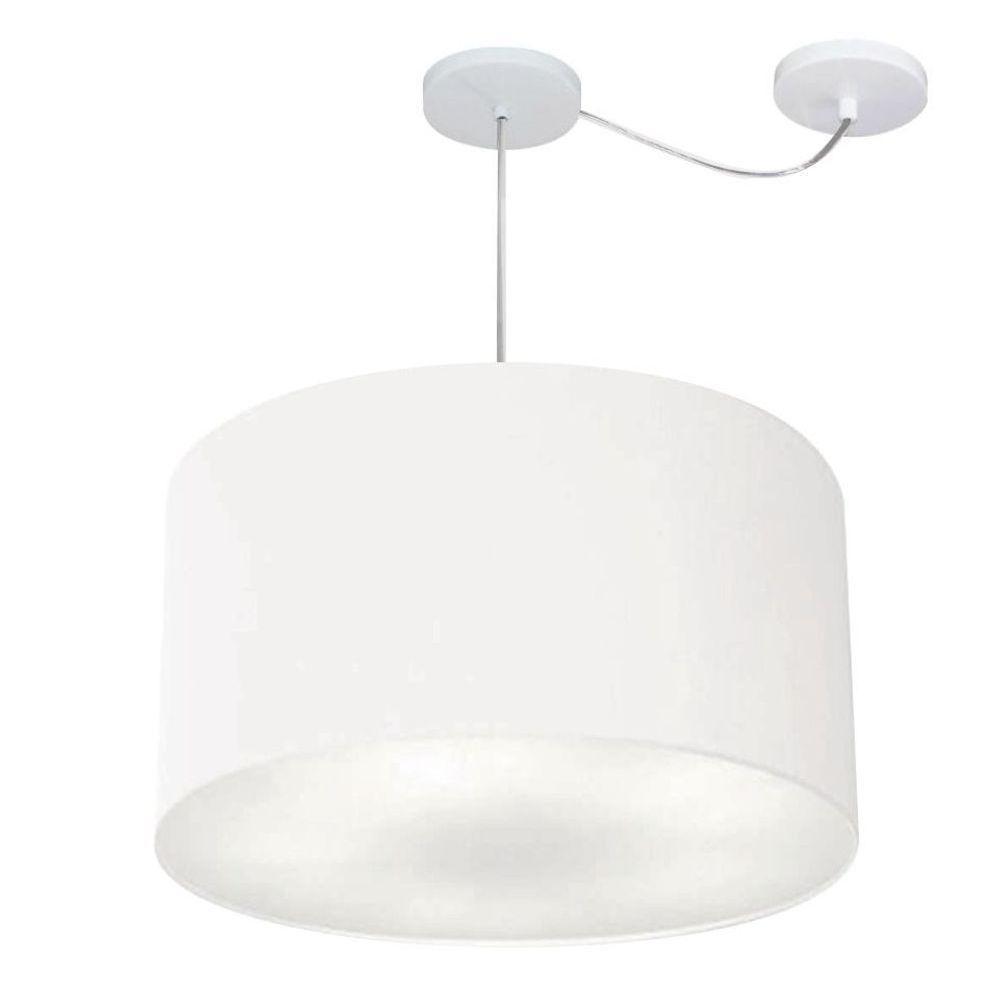 Lustre Pendente Cilíndrico Com Desvio Md-4239 Cúpula Em Tecido 45x30cm Branco - Bivolt - 1