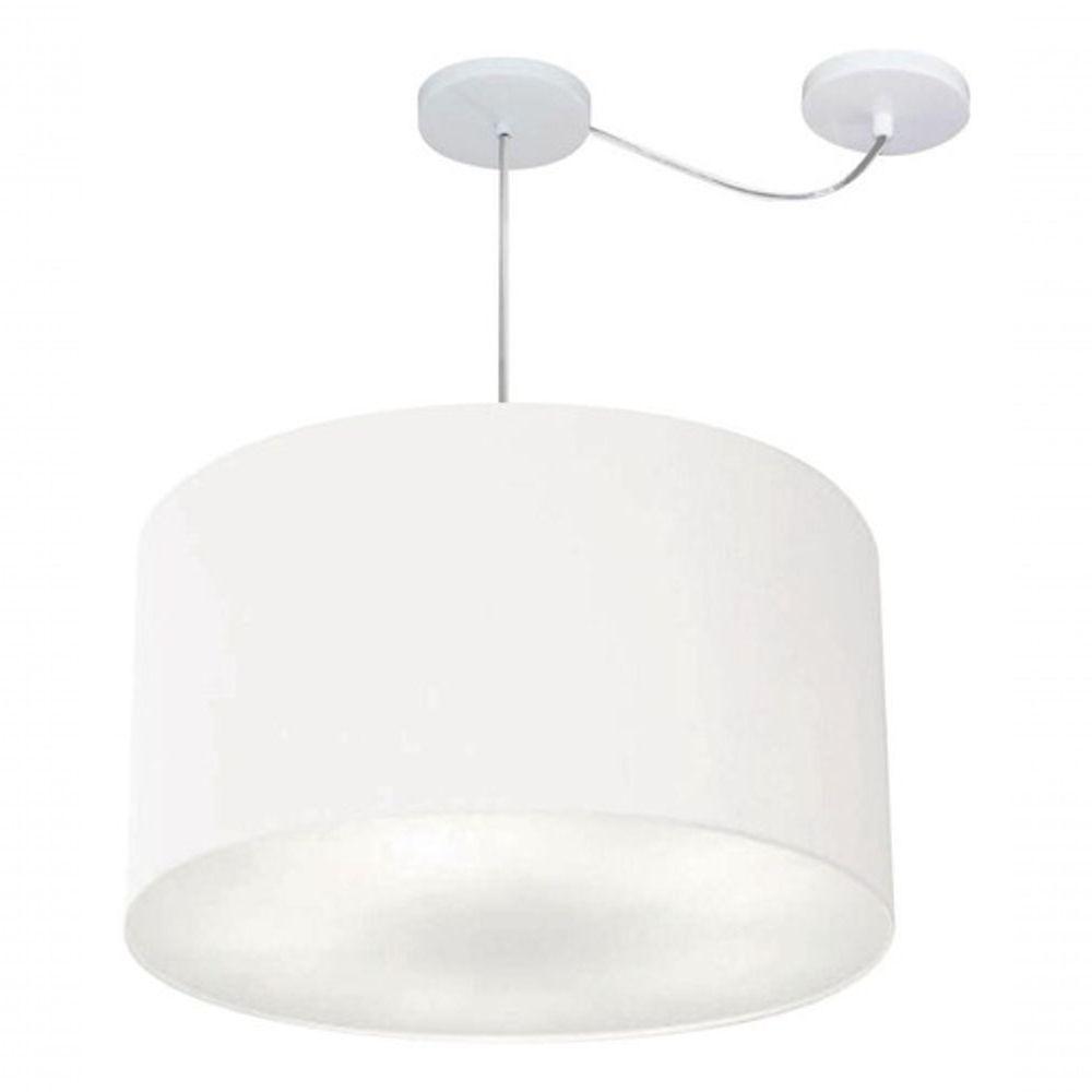 Lustre Pendente Cilíndrico Com Desvio Md-4239 Cúpula Em Tecido 45x30cm Branco - Bivolt - 3