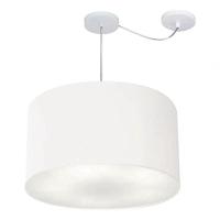 Lustre Pendente Cilíndrico Com Desvio Md-4239 Cúpula Em Tecido 45x30cm Branco - Bivolt - 3