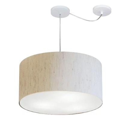 Lustre Pendente Cilíndrico Com Desvio Md-4238 Cúpula Em Tecido 45x25cm Linho Bege - Bivolt