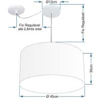 Lustre Pendente Cilíndrico Com Desvio Md-4235 Cúpula Em Tecido 45x30cm Preto - Bivolt - 2