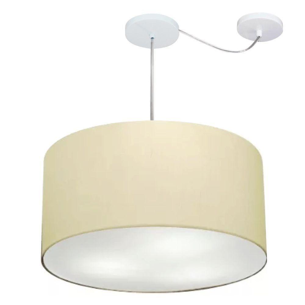 Lustre Pendente Cilíndrico Com Desvio Md-4253 Cúpula Em Tecido 55x30cm Algodão Crú - Bivolt - 1