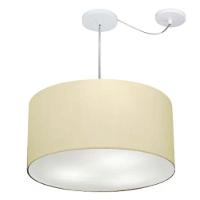 Lustre Pendente Cilíndrico Com Desvio Md-4253 Cúpula Em Tecido 55x30cm Algodão Crú - Bivolt - 1
