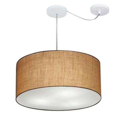 Lustre Pendente Cilíndrico Com Desvio Md-4252 Cúpula Em Tecido 55x25cm Palha - Bivolt
