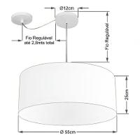 Lustre Pendente Cilíndrico Com Desvio Md-4252 Cúpula Em Tecido 55x25cm Palha - Bivolt - 4