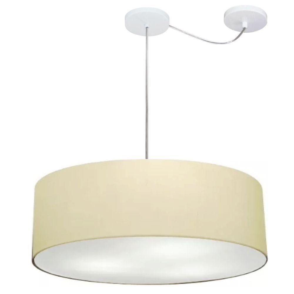 Lustre Pendente Cilíndrico Com Desvio Md-4262 Cúpula Em Tecido 55x15cm Algodão Crú - Bivolt - 1
