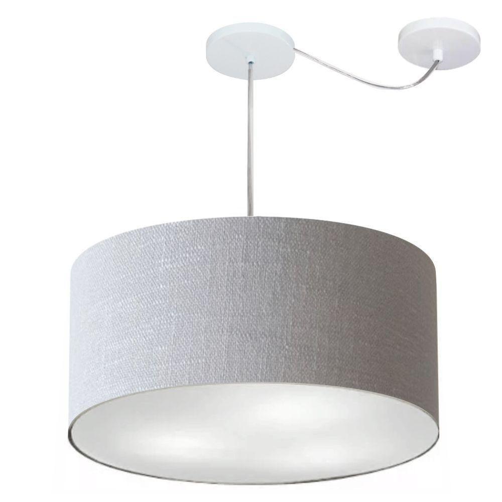 Lustre Pendente Cilíndrico Com Desvio Md-4263 Cúpula Em Tecido 55x25cm Rustico Cinza - Bivolt - 1
