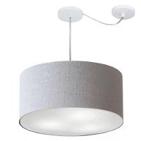 Lustre Pendente Cilíndrico Com Desvio Md-4263 Cúpula Em Tecido 55x25cm Rustico Cinza - Bivolt - 1