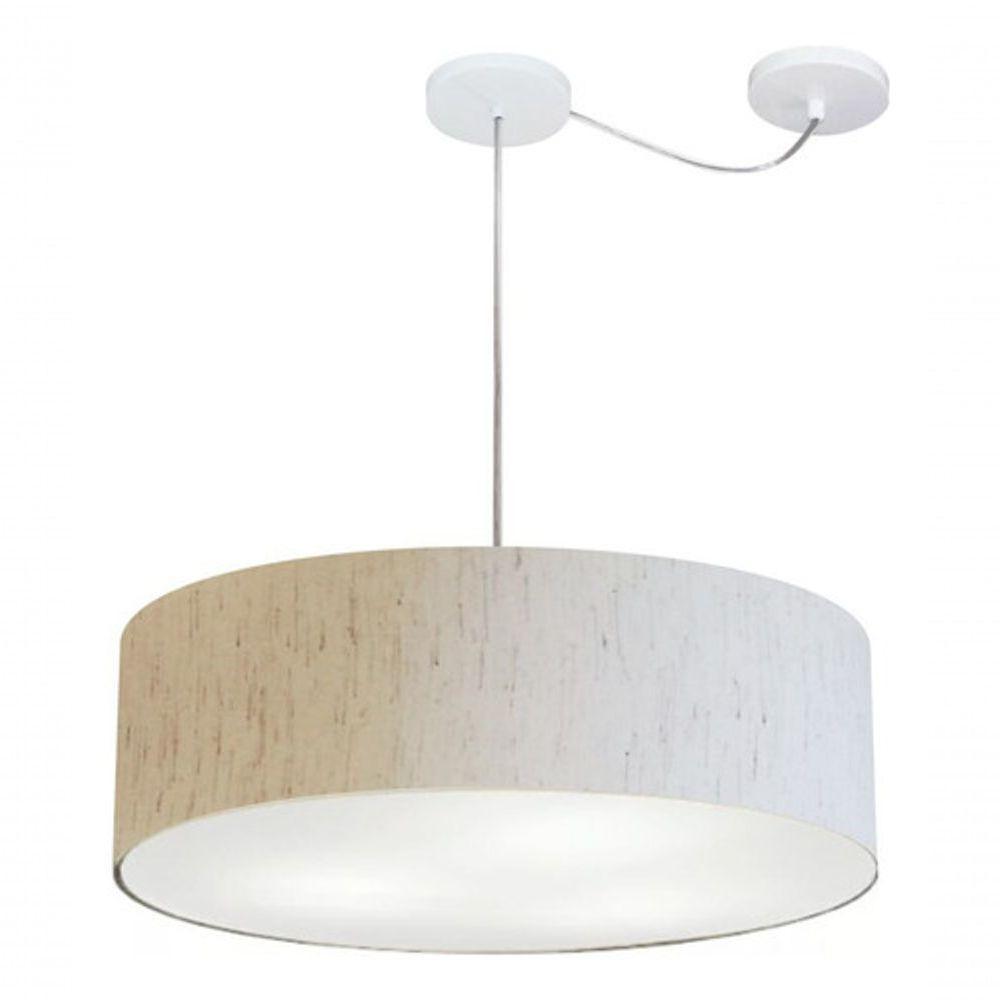 Lustre Pendente Cilíndrico Com Desvio Md-4262 Cúpula Em Tecido 55x15cm Linho Bege - Bivolt - 3