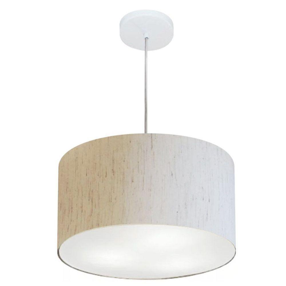 Lustre Pendente Cilíndrico Md-4019 Cúpula Em Tecido 40x21cm Linho Bege - Bivolt - 1
