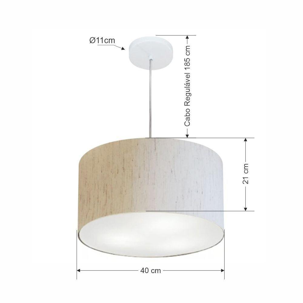 Lustre Pendente Cilíndrico Md-4019 Cúpula Em Tecido 40x21cm Linho Bege - Bivolt - 3