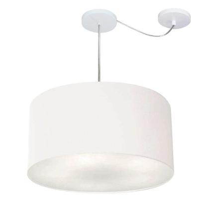 Lustre Pendente Cilíndrico Com Desvio Md-4261 Cúpula Em Tecido 50x30cm Branco - Bivolt