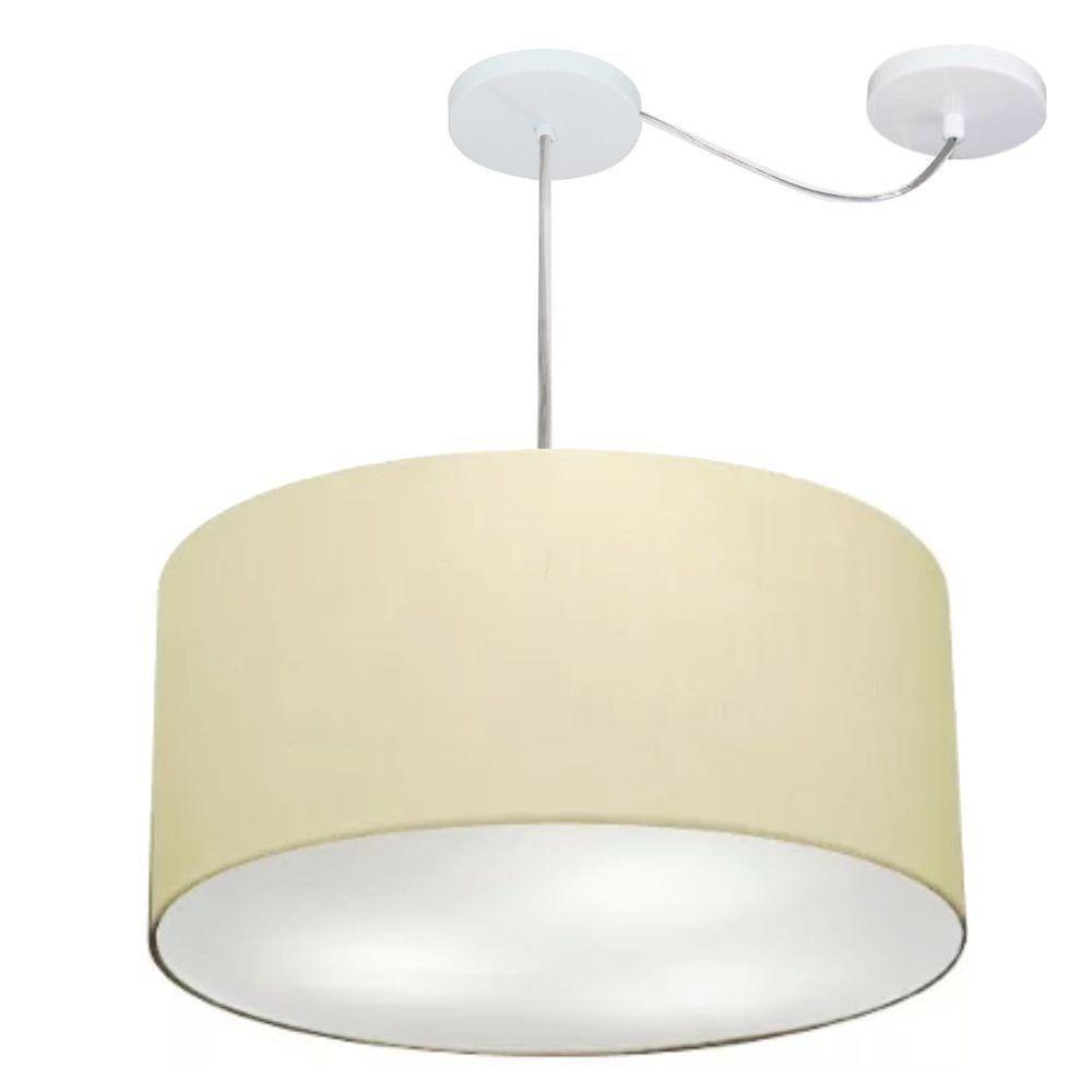 Lustre Pendente Cilíndrico Com Desvio Md-4261 Cúpula Em Tecido 50x30cm Algodão Crú - Bivolt - 1