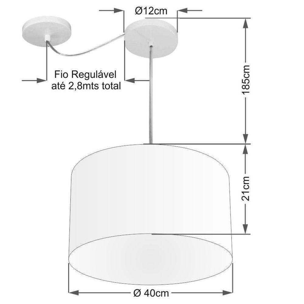 Lustre Pendente Cilíndrico Com Desvio De Centro Md-4256 Cúpula Em Tecido 40x21cm Algodão Crú - Bivolt - 2