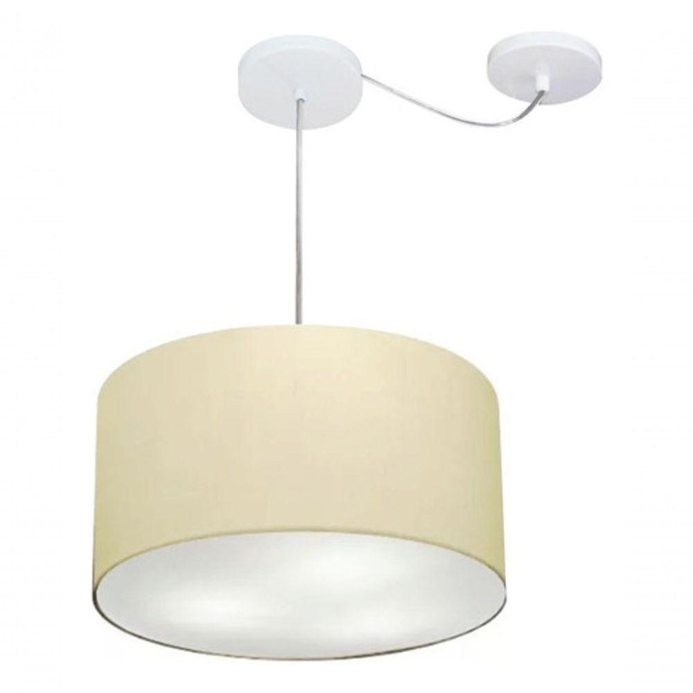 Lustre Pendente Cilíndrico Com Desvio De Centro Md-4256 Cúpula Em Tecido 40x21cm Algodão Crú - Bivolt - 3