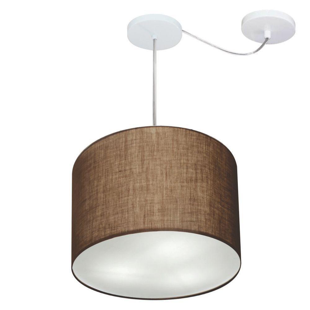 Lustre Pendente Cilíndrico Com Desvio Md-4258 Cúpula Em Tecido 40x30cm Café - Bivolt - 1