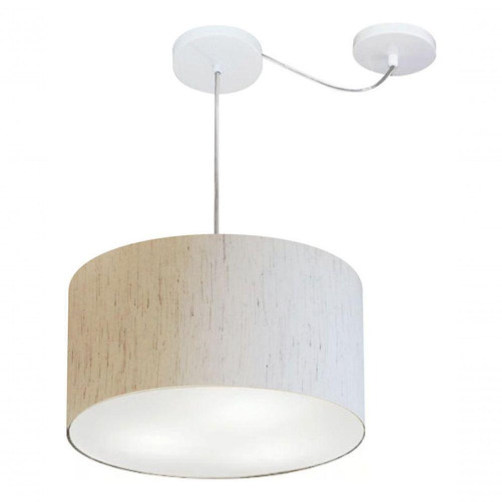 Lustre Pendente Cilíndrico Com Desvio De Centro Md-4256 Cúpula Em Tecido 40x21cm Linho Bege - Bivolt - 3