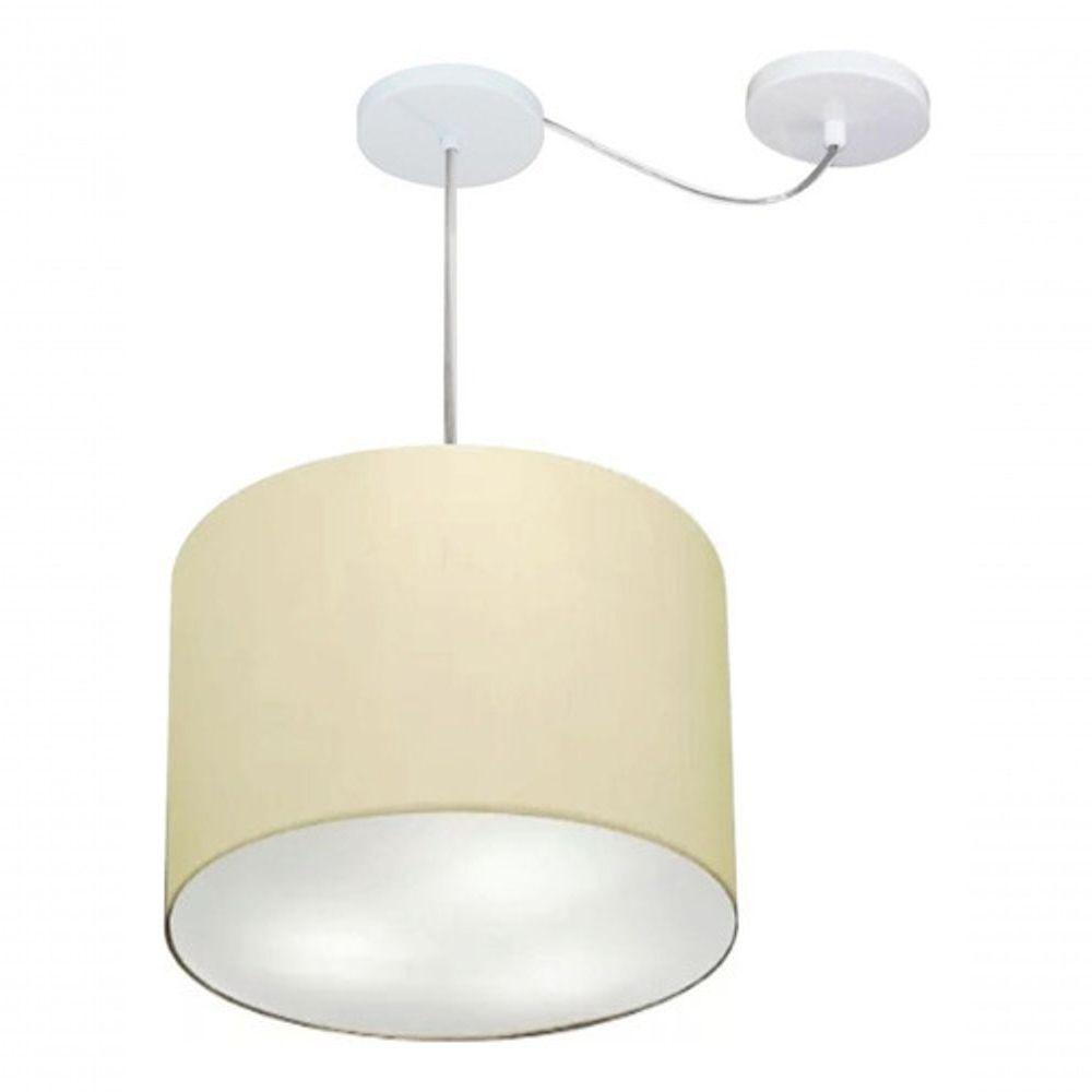 Lustre Pendente Cilíndrico Com Desvio Md-4258 Cúpula Em Tecido 40x30cm Algodão Crú - Bivolt - 3
