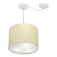 Lustre Pendente Cilíndrico Com Desvio Md-4258 Cúpula Em Tecido 40x30cm Algodão Crú - Bivolt - 3