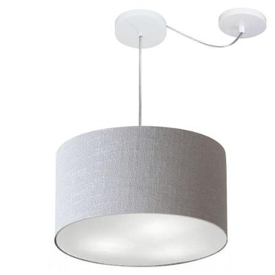 Lustre Pendente Cilíndrico Com Desvio De Centro Md-4256 Cúpula Em Tecido 40x21cm Rustico Cinza - Bivolt