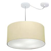 Lustre Pendente Cilíndrico Com Desvio Md-4251 Cúpula Em Tecido 50x30cm Algodão Crú - Bivolt - 1
