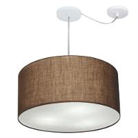 Lustre Pendente Cilíndrico Com Desvio Md-4253 Cúpula Em Tecido 55x30cm Café - Bivolt - 1