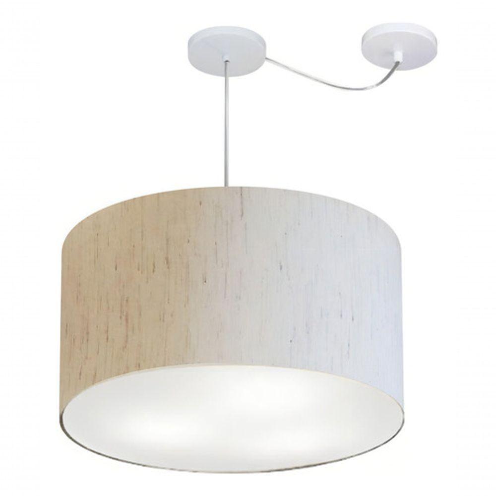 Lustre Pendente Cilíndrico Com Desvio Md-4239 Cúpula Em Tecido 45x30cm Linho Bege - Bivolt - 3