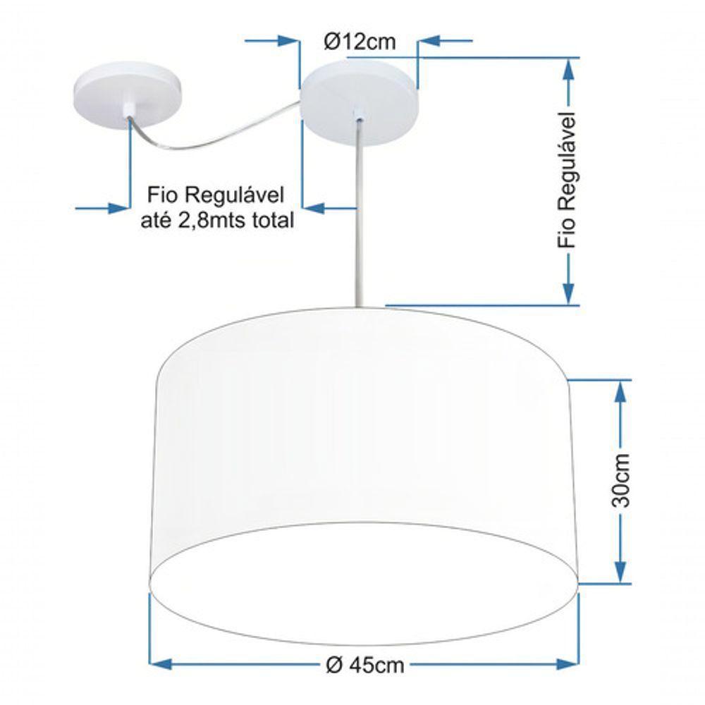 Lustre Pendente Cilíndrico Com Desvio Md-4239 Cúpula Em Tecido 45x30cm Linho Bege - Bivolt - 4
