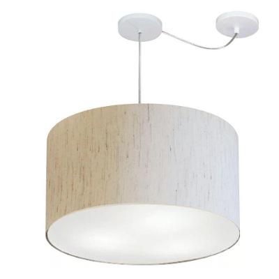 Lustre Pendente Cilíndrico Com Desvio Md-4239 Cúpula Em Tecido 45x30cm Linho Bege - Bivolt