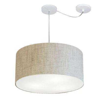 Lustre Pendente Cilíndrico Com Desvio Md-4238 Cúpula Em Tecido 45x25cm Rustico Bege - Bivolt