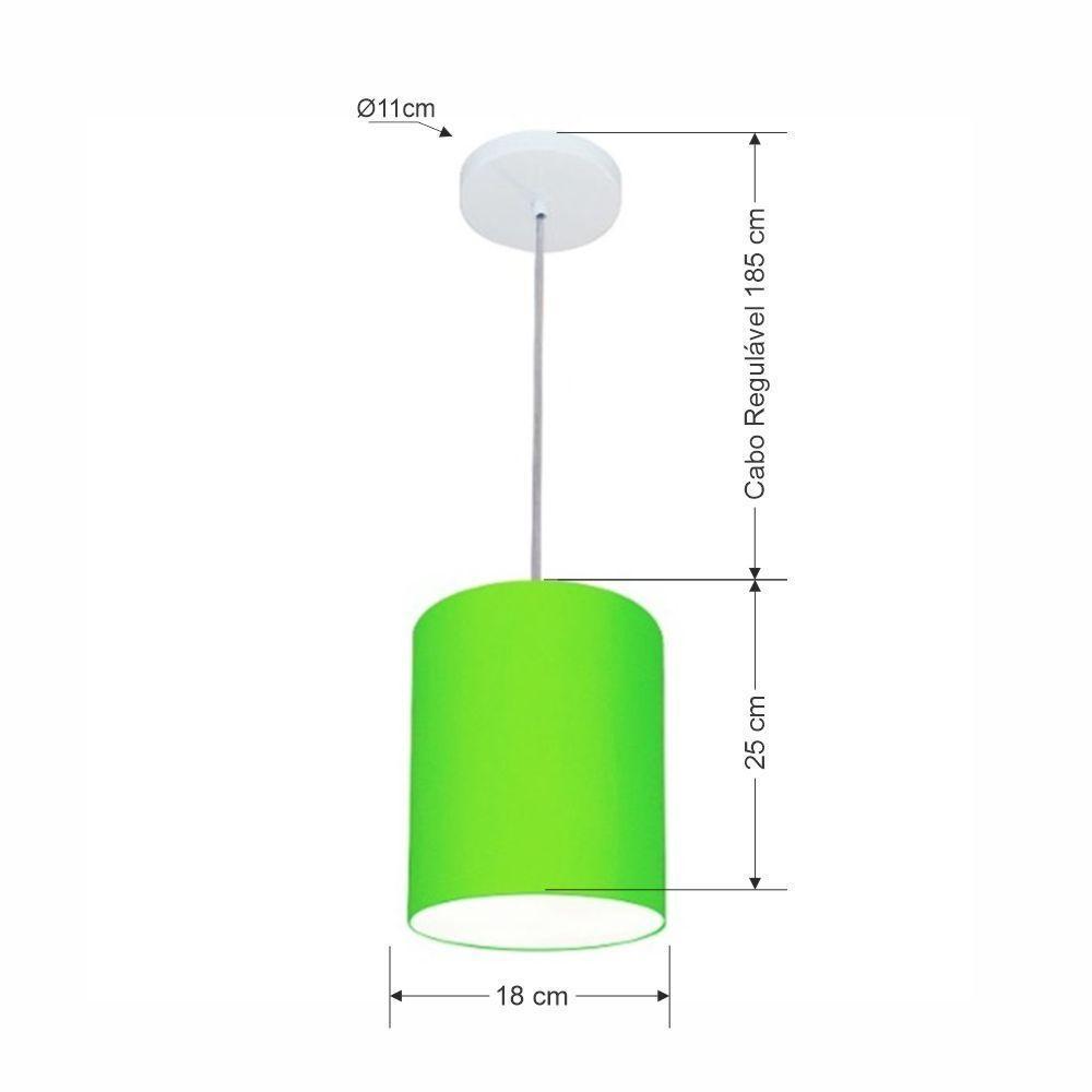 Lustre Pendente Cilíndrico Md-4012 Cúpula Em Tecido 18x25cm Verde Limão - Bivolt - 3