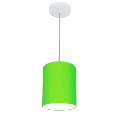 Lustre Pendente Cilíndrico Md-4012 Cúpula Em Tecido 18x25cm Verde Limão - Bivolt