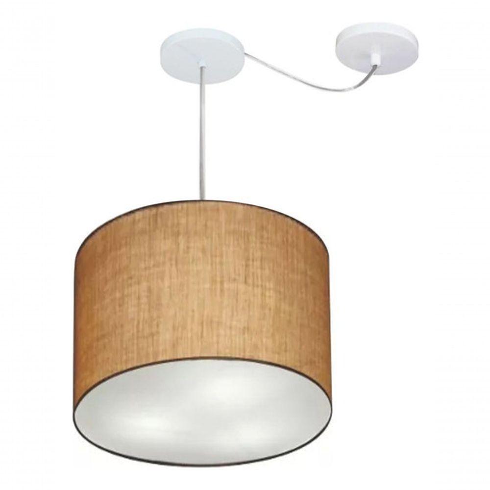 Lustre Pendente Cilíndrico Com Desvio Md-4258 Cúpula Em Tecido 40x30cm Palha - Bivolt - 3