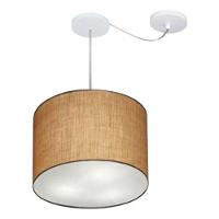 Lustre Pendente Cilíndrico Com Desvio Md-4258 Cúpula Em Tecido 40x30cm Palha - Bivolt - 3